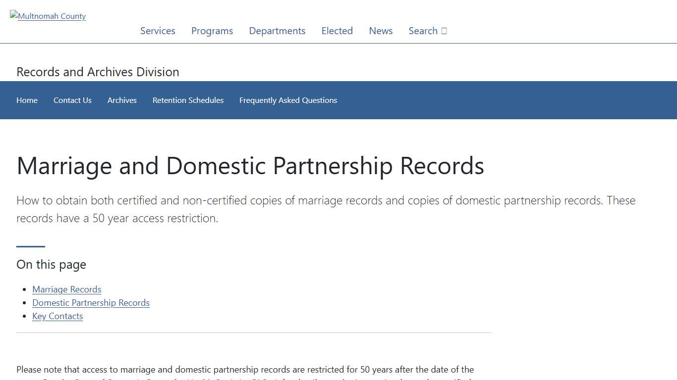 Marriage and Domestic Partnership Records | Multnomah County