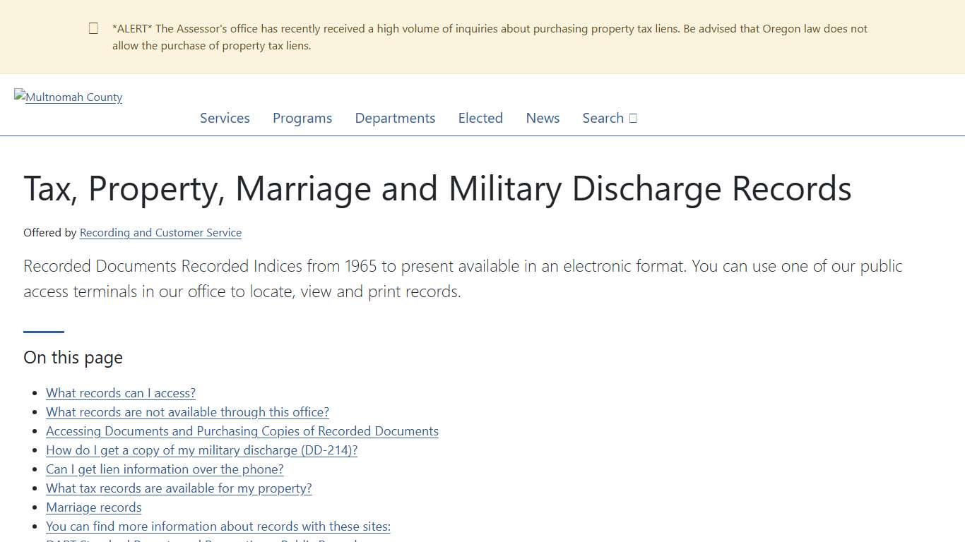 Tax, Property, Marriage and Military Discharge Records | Multnomah County