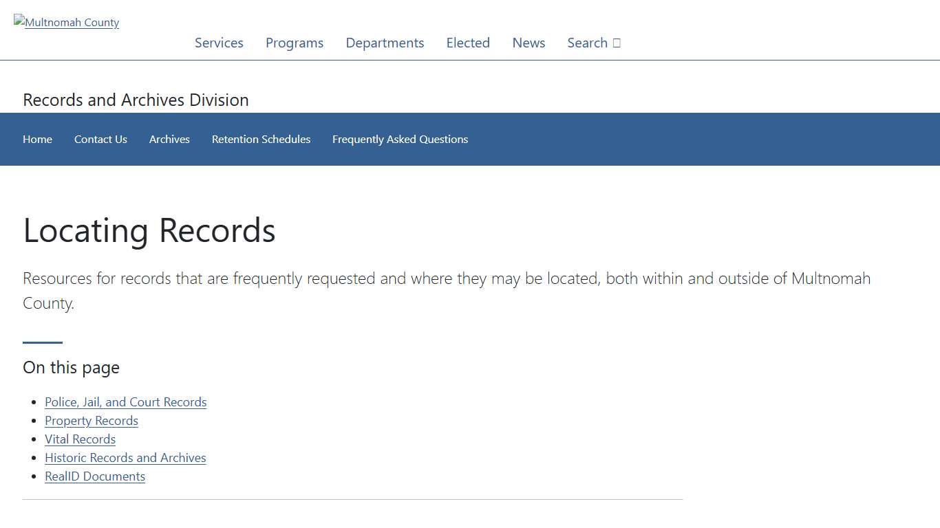 Locating Records | Multnomah County